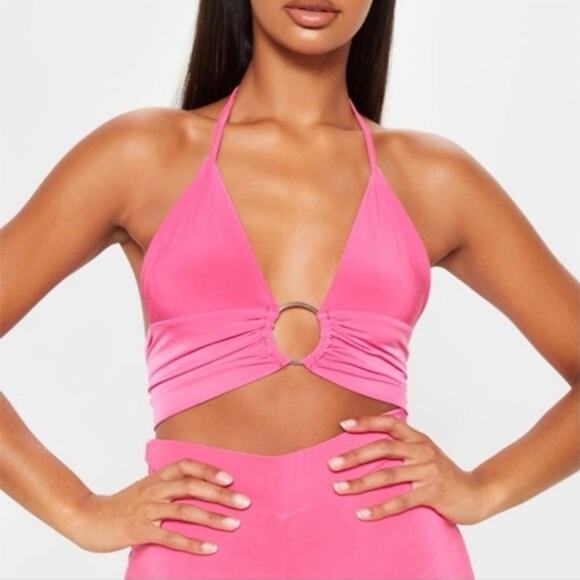PrettyLittleThing Hot Pink Tie Top - Picture 1 of 5